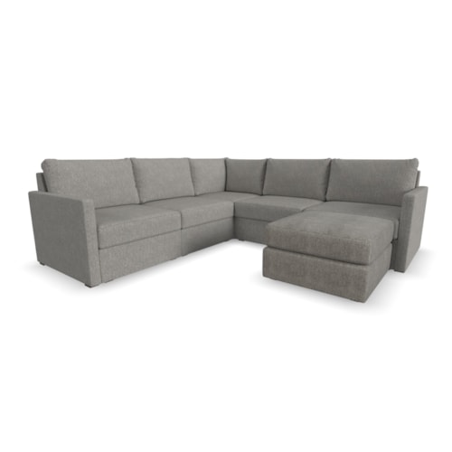 Flex 5-Seat Sectional Sofa with Narrow Arm and Ottoman - Pebble