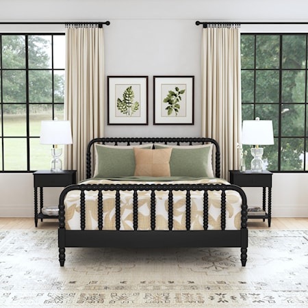 Queen Spindle Bed and Two Nightstands