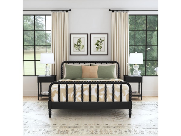 Queen Spindle Bed and Two Nightstands