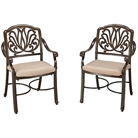 Set of 2 Traditional Outdoor Dining Arm Chair with Cushion