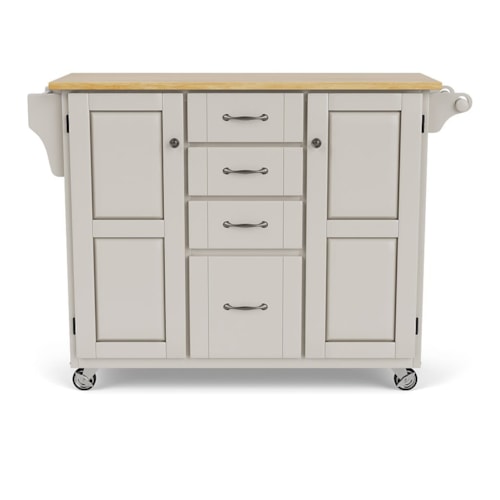 Traditional Kitchen Cart with Off-White Finish and Natural Wood Top