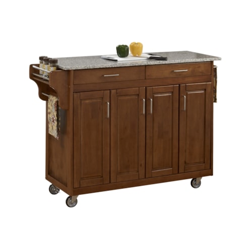 Traditional Kitchen Cart with Cottage Oak Finish and Granite Top