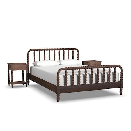 Queen Spindle Bed and Two Nightstands