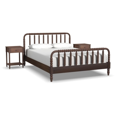 Queen Spindle Bed and Two Nightstands