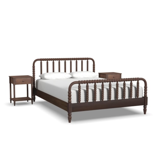 Transitional Queen Spindle Bed and Two Nightstands