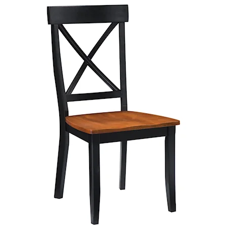 Set of 2 Traditional Two Tone Wood Dining Side Chairs