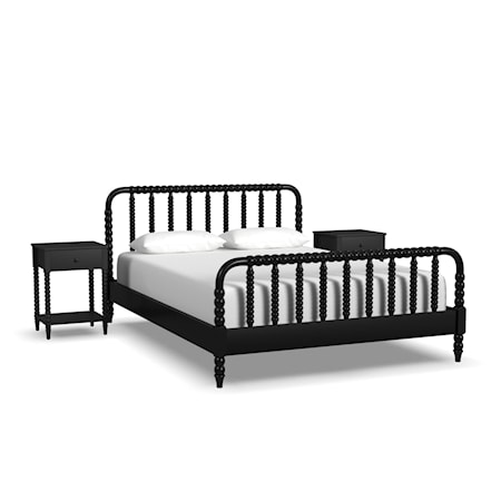 Queen Spindle Bed and Two Nightstands