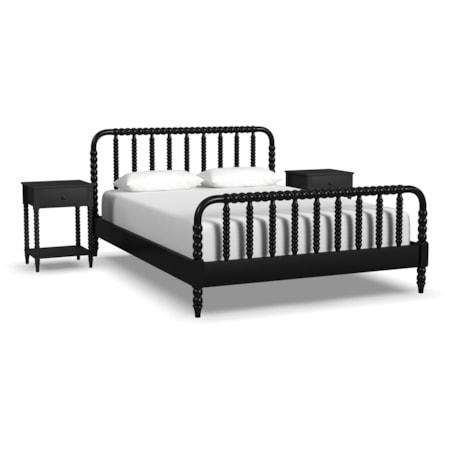Queen Spindle Bed and Two Nightstands