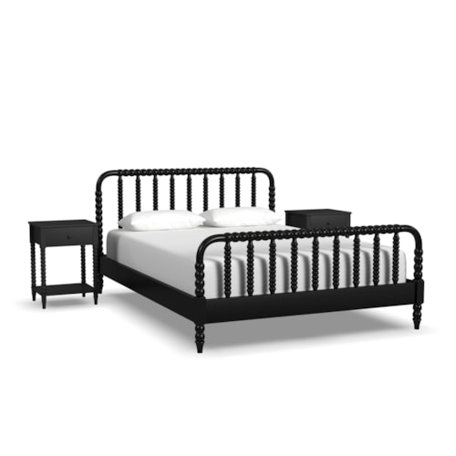 Transitional Queen Spindle Bed and Two Nightstands