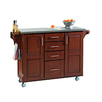 Traditional Kitchen Cart with Cherry Finish and Stainless Steel Top