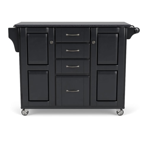 Traditional Kitchen Cart with Black Finish and Black Granite Top