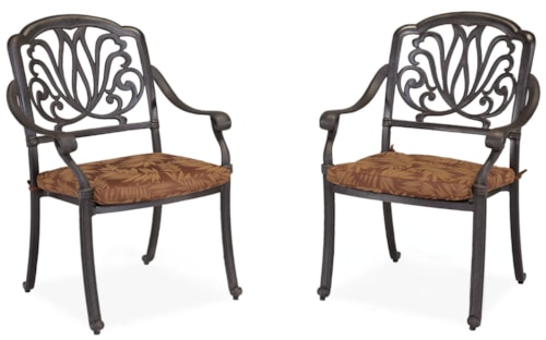 Set of 2 Traditional Outdoor Dining Arm Chair with Cushion