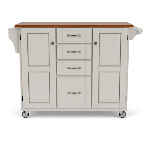 Traditional Kitchen Cart with Off-White Finish and Wood Top