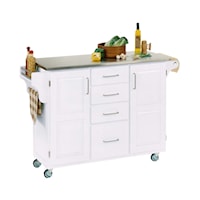 Traditional Kitchen Cart with Off-White Finish and Stainless Steel Top