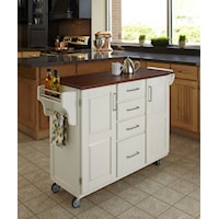Traditional Kitchen Cart with White Finish and Cherry Wood Top