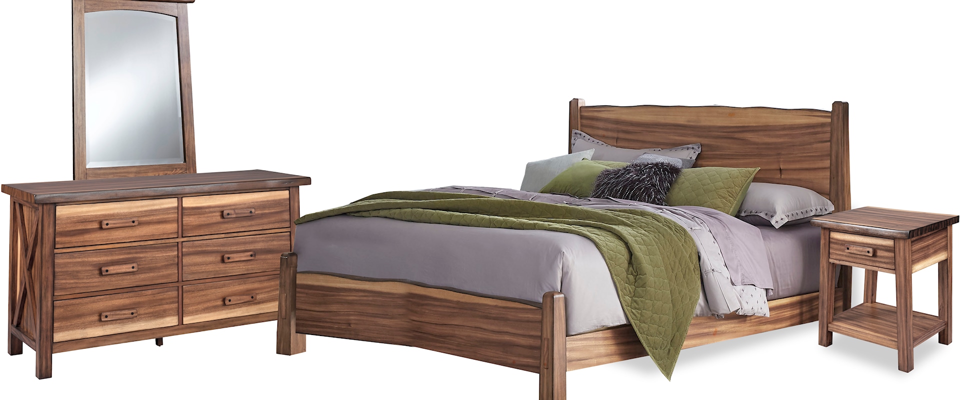 King Bedroom Set with Nightstand, Dresser, and Mirror