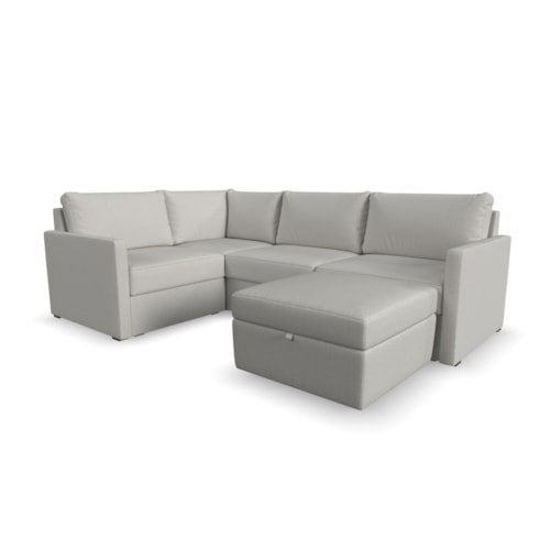 Flex 4-Seat Sectional Sofa with Narrow Arm and Storage Ottoman - Frost