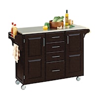 Traditional Kitchen Cart with Black Finish with Stainless Steel Top