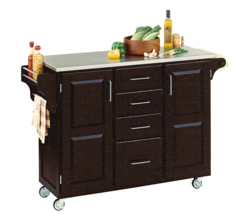 Traditional Kitchen Cart with Black Finish with Stainless Steel Top
