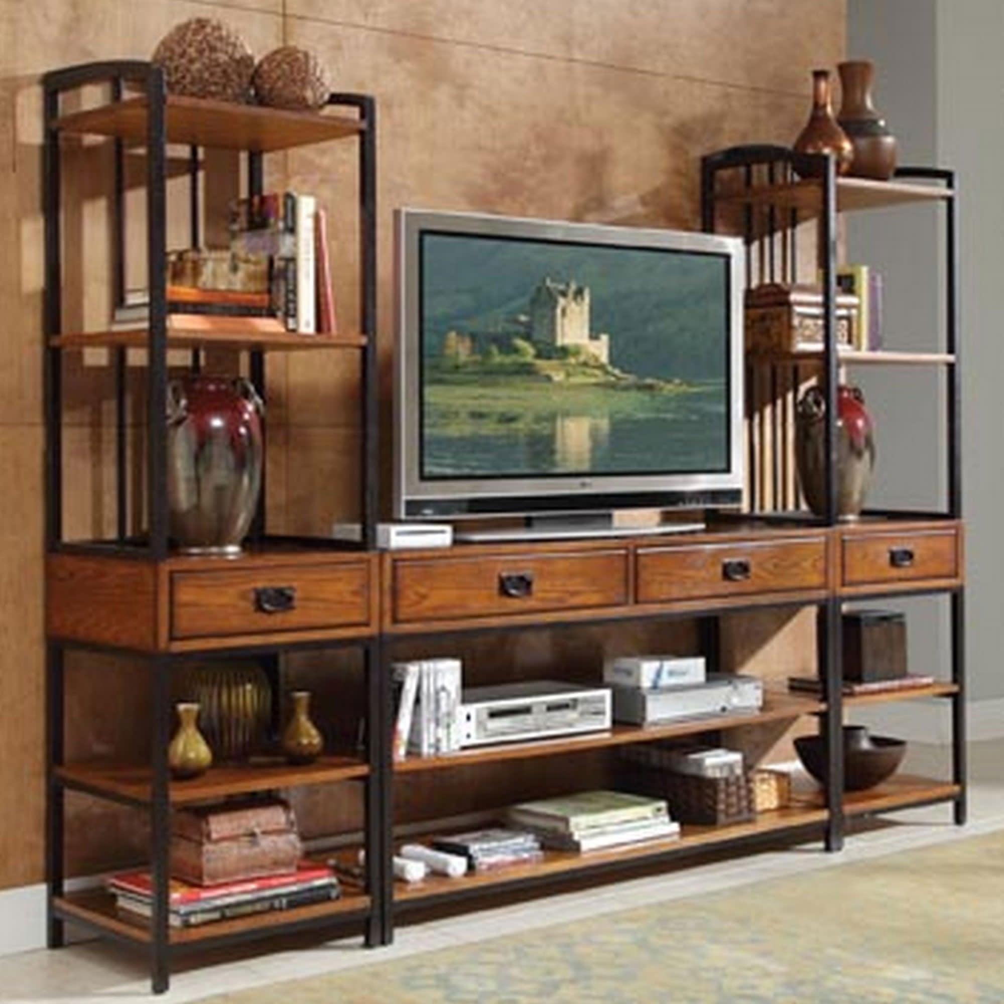 homestyles Modern Craftsman 3 Piece Entertainment Center