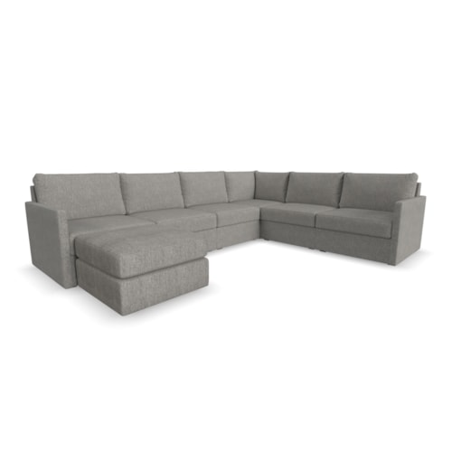 Flex 6-Seat Sectional Sofa with Narrow Arm and Ottoman - Pebble