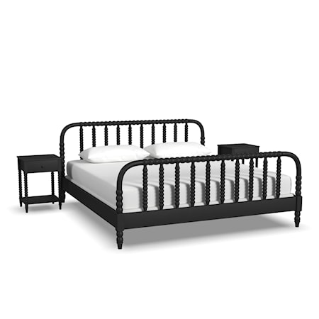 King Spindle Bed and Two Nightstands