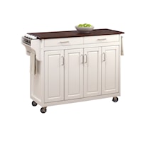 Traditional Kitchen Cart with White Finish and Wood Top