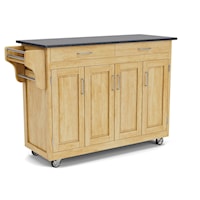 Traditional Kitchen Cart with Natural Finish and Black Granite Top