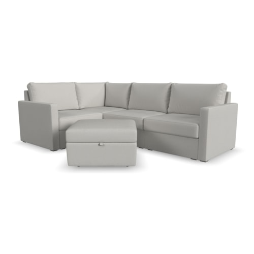 Flex 4-Seat Sectional Sofa with Standard Arm and Storage Ottoman - Pebble