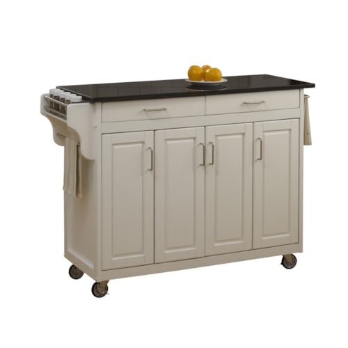 Traditional Kitchen Cart with Off-White Finish and Black Granite Top