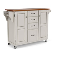Traditional Kitchen Cart with Off-White Finish and Wood Top