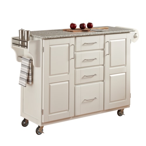 Traditional Kitchen Cart with Off-White Finish and Granite Top