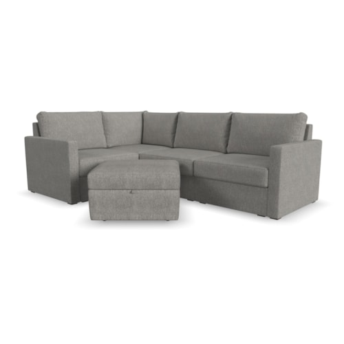 Flex 4-Seat Sectional Sofa with Standard Arm and Storage Ottoman - Pebble