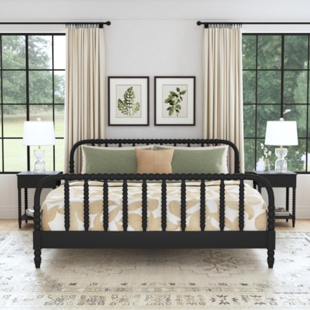 King Spindle Bed and Two Nightstands