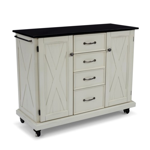 Cottage Style Rolling Kitchen Cart with Granite Top
