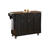 Traditional Kitchen Cart with Black Finish and Oak Top