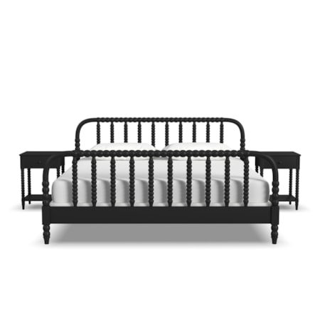 King Spindle Bed and Two Nightstands