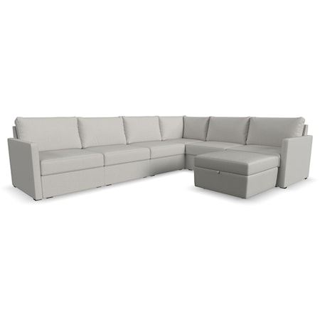 Transitional 6-Piece Sectional Sofa with Storage Ottoman