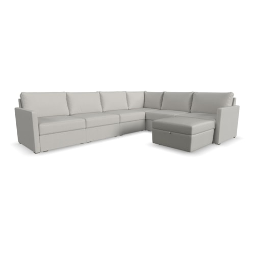 Flex 6-Seat Sectional Sofa with Narrow Arm and Storage Ottoman - Frost