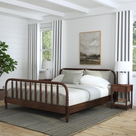 King Spindle Bed and Two Nightstands