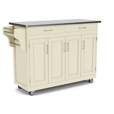 Traditional Kitchen Cart with Off-White Finish and Stainless Steel Top