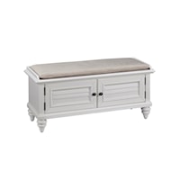 Coastal Upholstered Seat Storage Bench with Off-White Finish