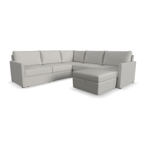 Flex 5-Seat Sectional Sofa with Narrow Arm and Storage Ottoman - Frost