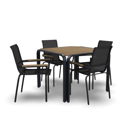 Contemporary Outdoor 5-Piece Dining Set with Stackable Chairs and 2" Umbrella Hole