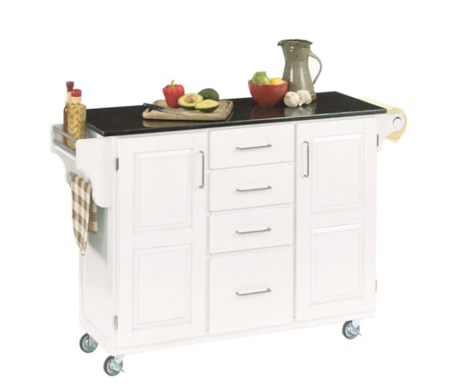 Traditional Kitchen Cart with Off-White Finish and Granite Top
