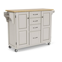 Traditional Kitchen Cart with Off-White Finish and Natural Wood Top