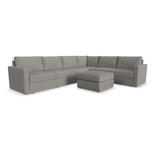 Flex 6-Seat Sectional Sofa with Standard Arm and Ottoman - Pebble