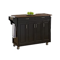 Traditional Kitchen Cart with Black Finish and Cherry Wood Top