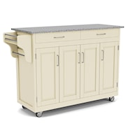 Traditional Kitchen Cart with Off-White Finish and Granite Top