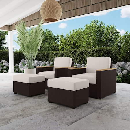 Dual Outdoor Chair And Ottoman Pair